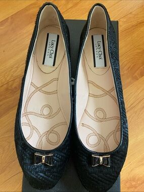 Black Woven Ballet Flats with Bow Accent